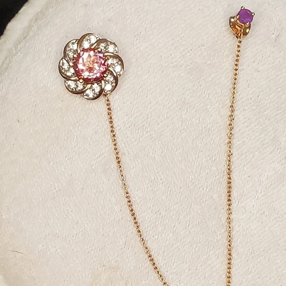 RG Plated Salmon Sorbet Quartz Amethyst Zircon Chain Earring